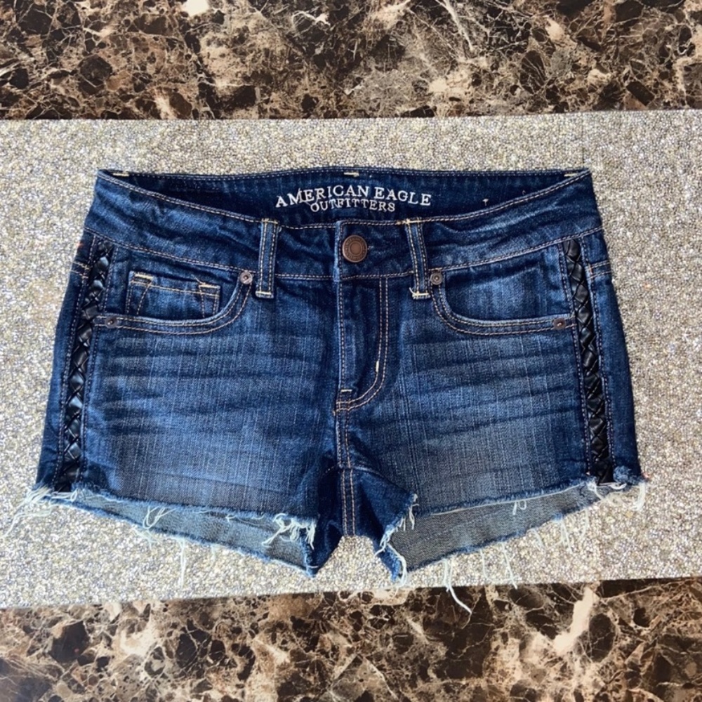 American Eagle Denim Black Braided Leather Short
